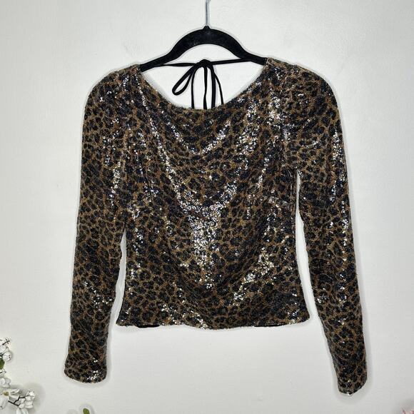 LPA Kelly Top Leopard Sequin Open Tie Back Sz XS {VV24} - Picture 4 of 7
